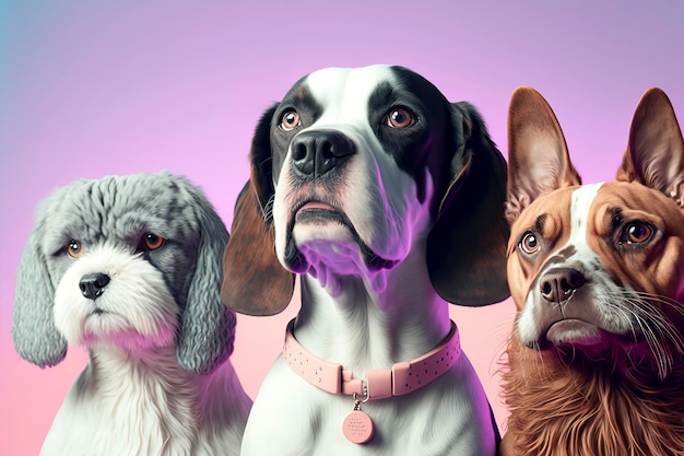 Group of dogs and cats with pastel background generated by ai