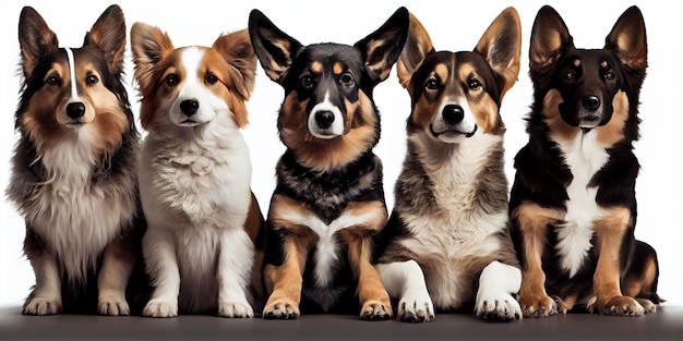 Group of dogs dog sitting on a yellow background