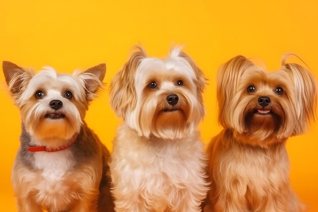 A group of dogs on an orange background neural network ai generated