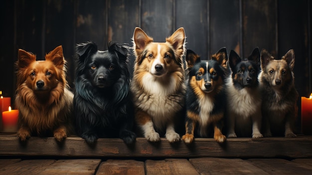 並んでいる犬のグループ