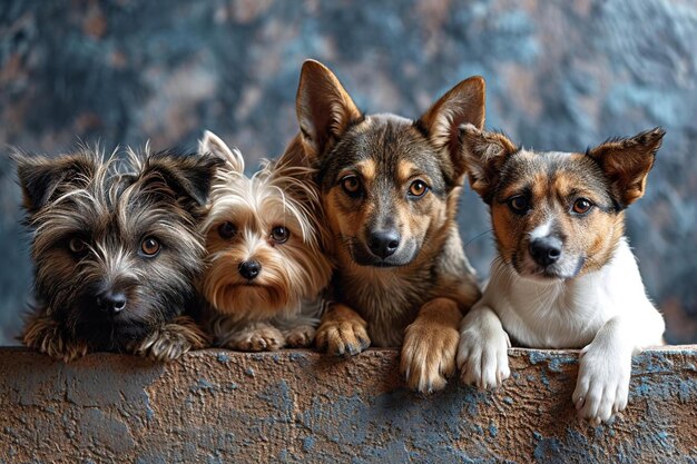 Photo a group of dogs sitting next to each other