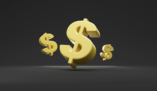 Group of Dollar Signs on black studio background 3D Rendering