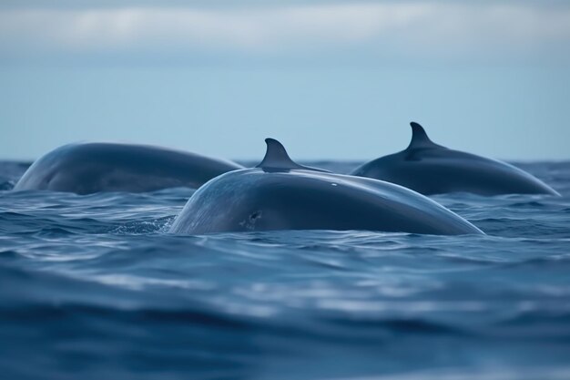 Группа дельфинов плавает в море