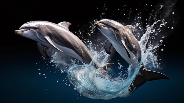 Photo a group of dolphins swimming in water