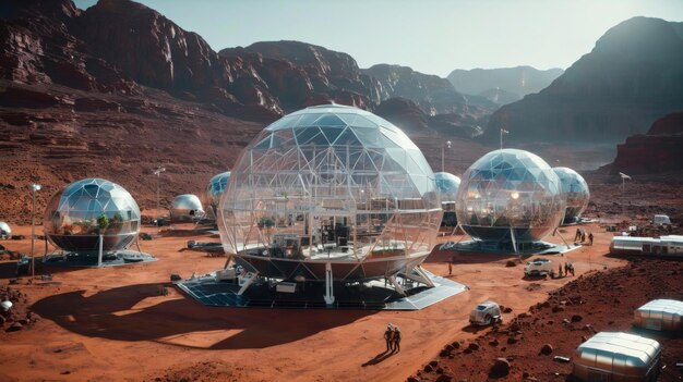 Photo group of domes atop dirt field