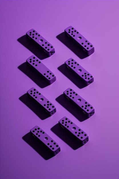 a group of dominos sitting on top of a purple surface