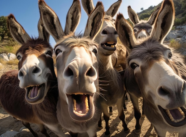 Photo a group of donkeys