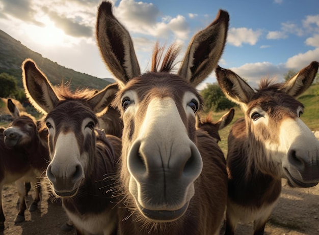 Photo a group of donkeys