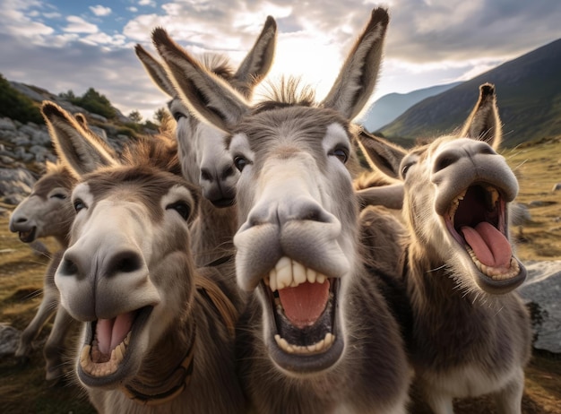 Photo a group of donkeys