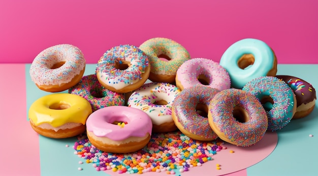 a group of donuts with sprinkles on a table