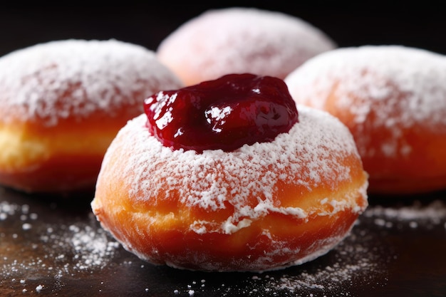 Photo a group of doughnuts with jam on top