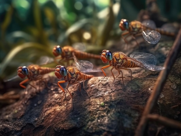 Group of Dragonfly in natural habitat generative AI