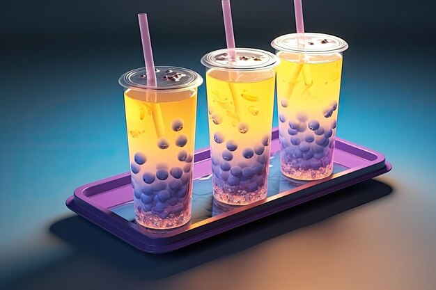 A group of drinks on a tray