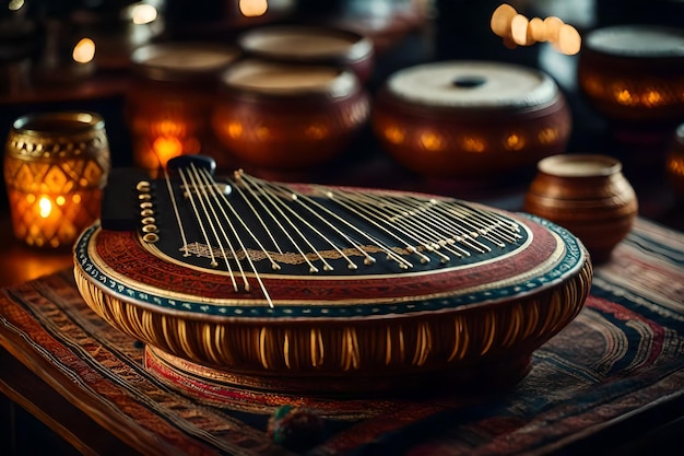 Photo a group of drums with a string and a string of strings