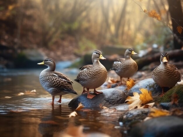 Group of Duck in natural habitat generative AI