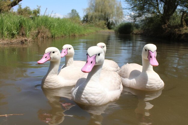 Photo a group of ducks are swimming in a pond