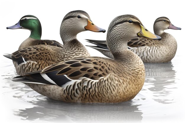 Photo group of ducks isolated on white background generated by ai