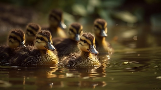 A group of ducks in a pond