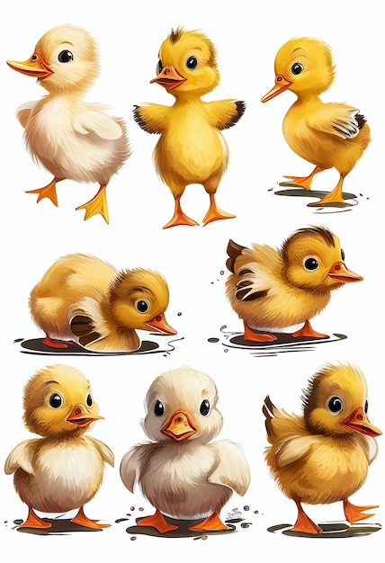 Group of ducks in various stages development duckling generative ai