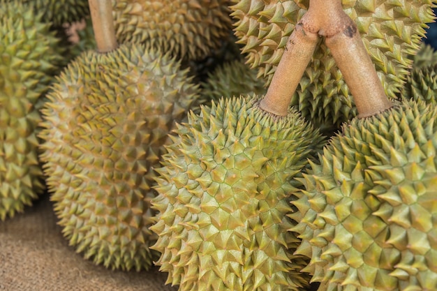 Group of durian in the market.