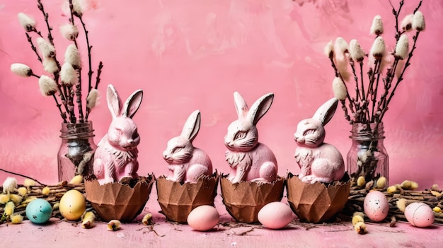 Group of Easter Bunnies Sitting on Top of a Table