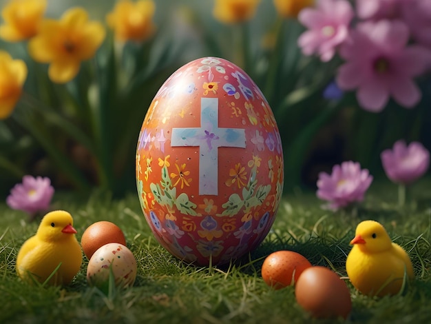 a group of easter eggs with a cross on the front