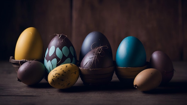 A group of easter eggs with different colors and the word easter on the bottom.