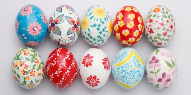 A group of easter eggs with different designs on them