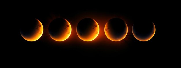 Photo group of eclipses in dark sky