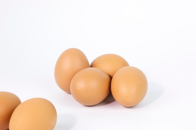 GROUP of eggs on white background used cooking