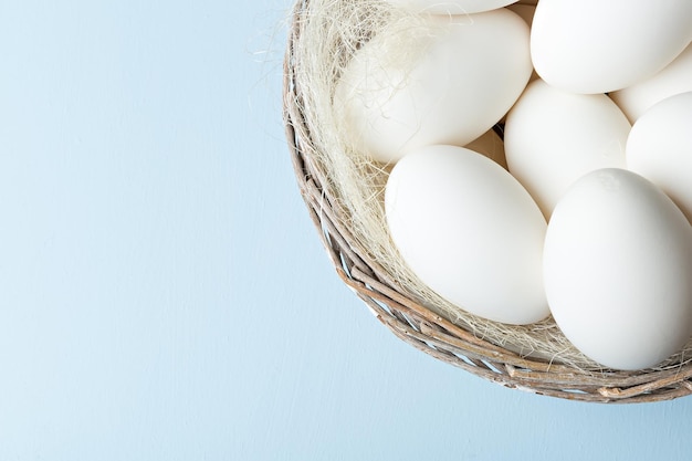 Group of eggs in the wicker basket