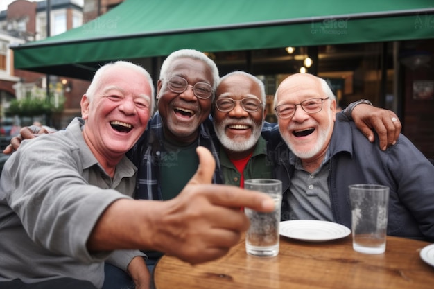 Photo group of elderly men engaged in conversation at a table