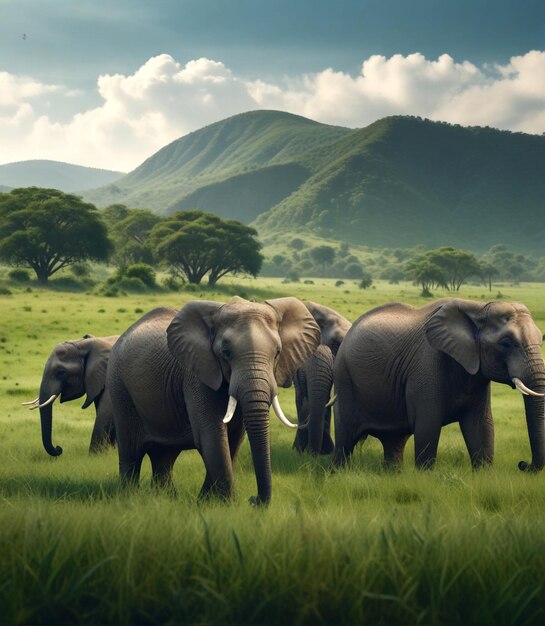 Foto un gruppo di elefanti su un campo