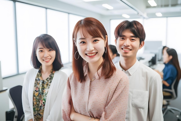 A group of employee wearing batik smile office background