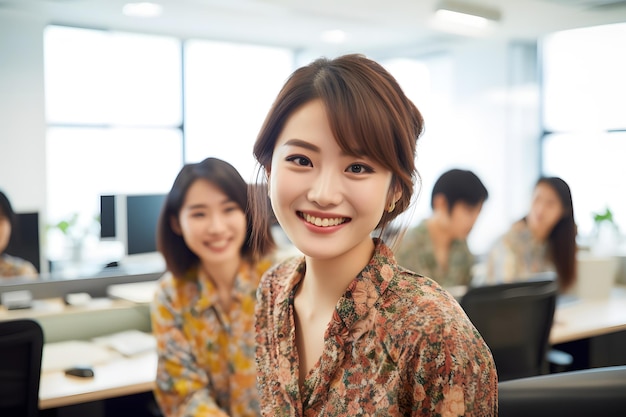 A group of employee wearing batik smile office background