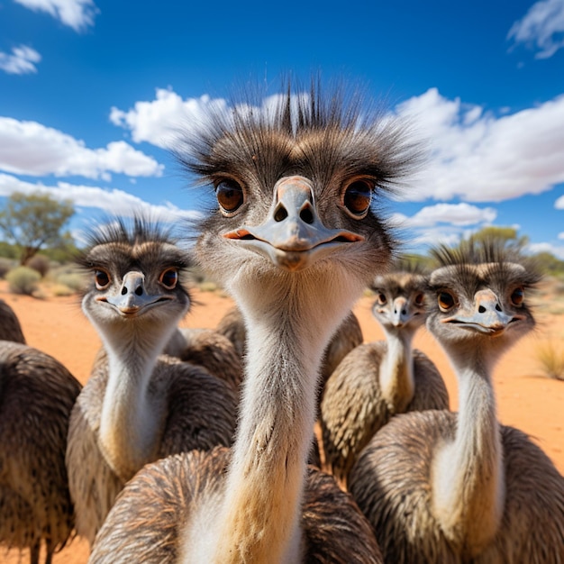 Group of Emu birds in the wild