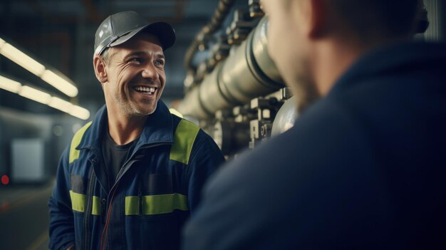 group engineer talking with friend on the gas power plant