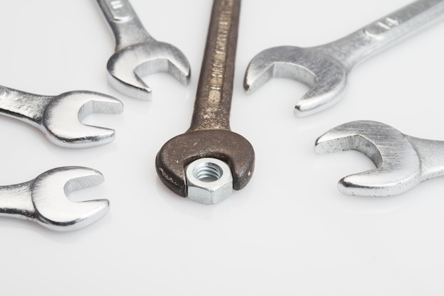 Photo group of english wrenches on the work table