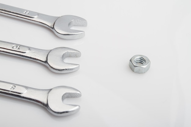 Group of English wrenches on the work table