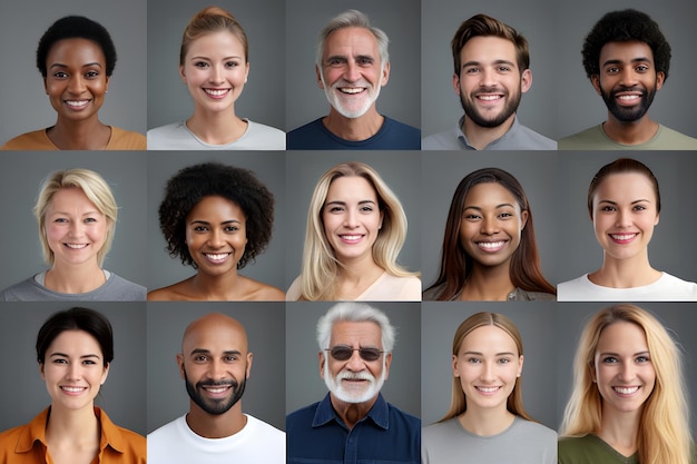 Photo group of ethnic diversity people for profile picture on grey background diverse concept