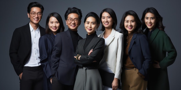 Group Excellence Asian Success Stories Pose for Studio Photo Unity in Corporate Triumph