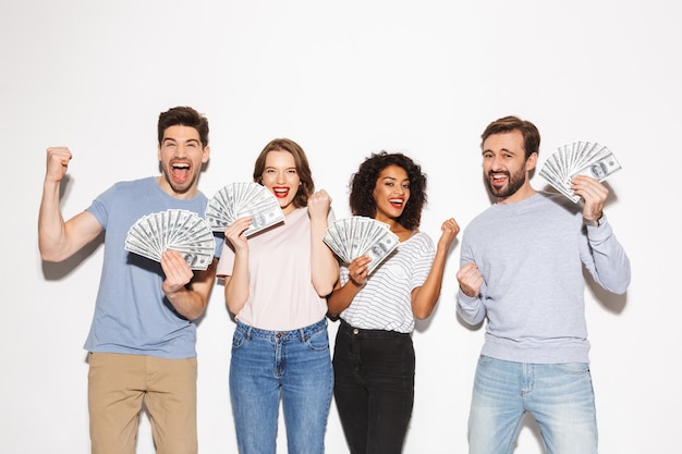 Group of excited multiracial people