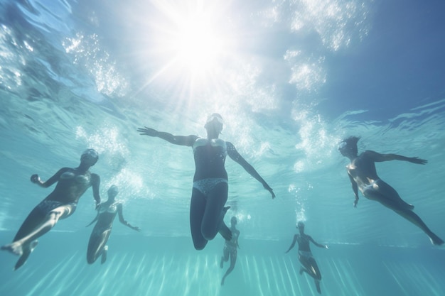 흥분 된 십대 수영 선수 들 의 그룹 이 생성적 인 인공지능 에 뛰어들고 있다