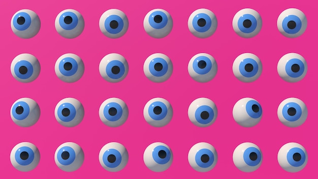 Group of eyeballs Pink background Abstract illustration 3d render