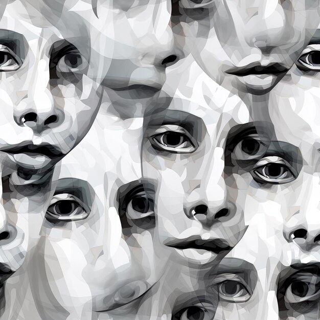 A group of faces of people with their faces drawn on them