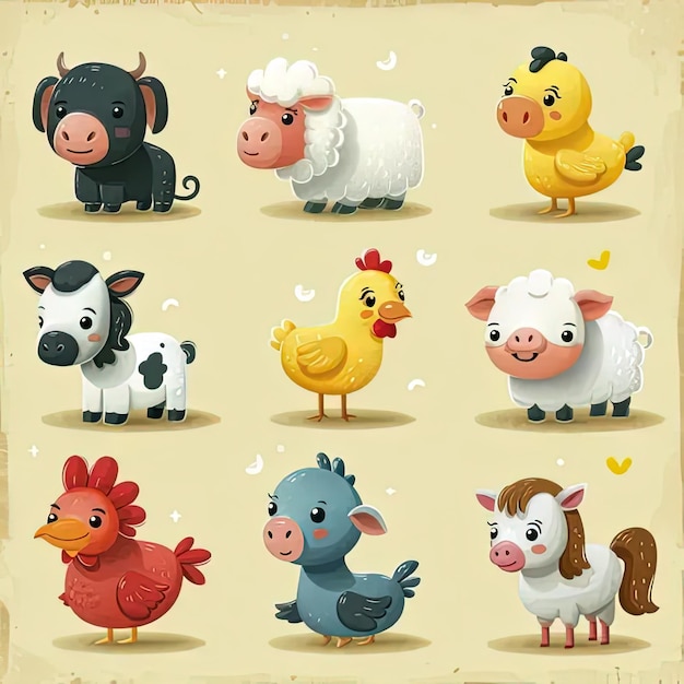 Foto un gruppo di animali da fattoria in piedi l'uno attorno all'altro