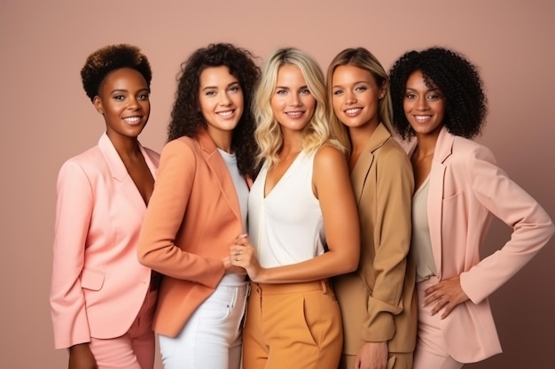 Group of fashionable women standing in a studio