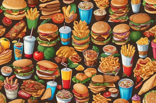 Foto illustrazione di un gruppo di prodotti fast food