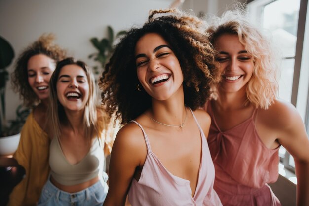 Group of female friends dancing in a studio