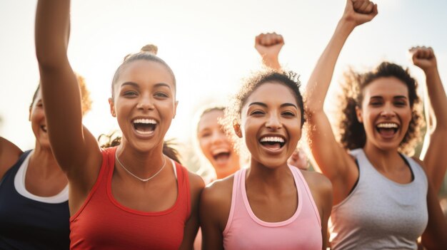 Group of female runners enjoying victory